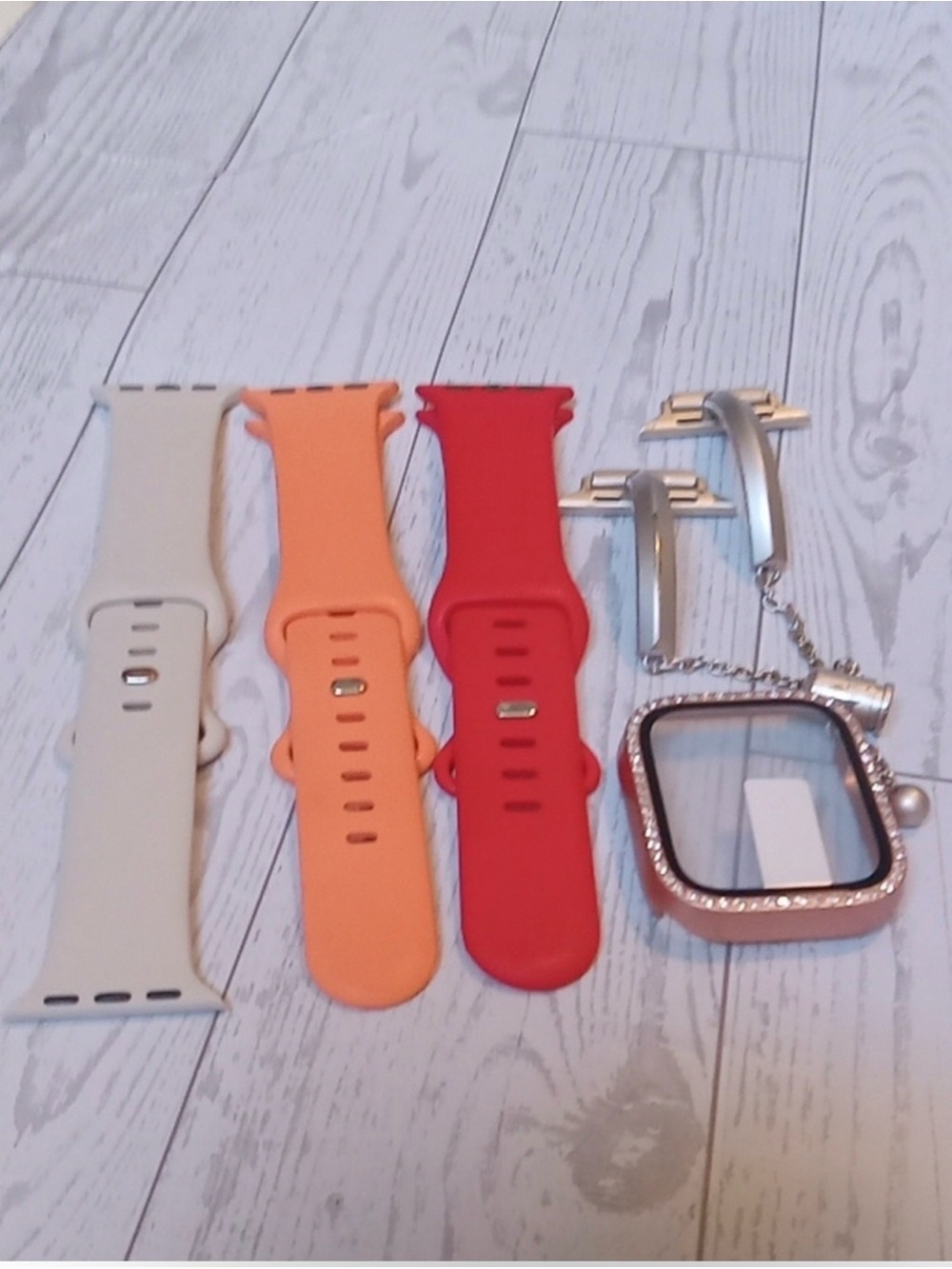 Silicone Watch Bands and Bezel Set - White, Orange, Red